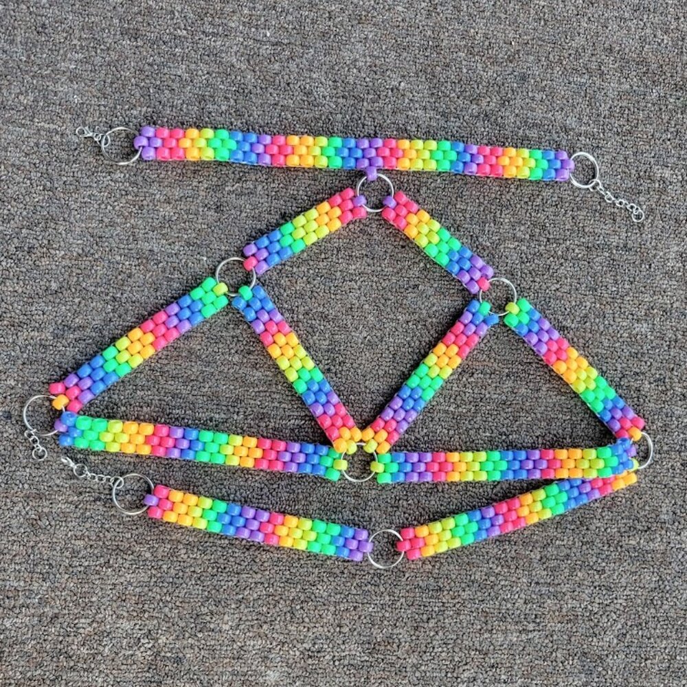 *SOLD* Neon Rainbow Beaded Chest Harness